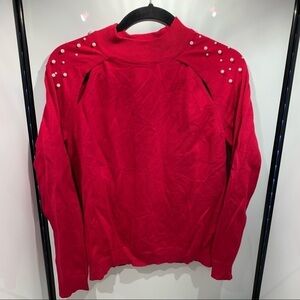 Joseph A . Long Sleeve Pearl Shoulder Sweater Shoulder Slits Size Large Red